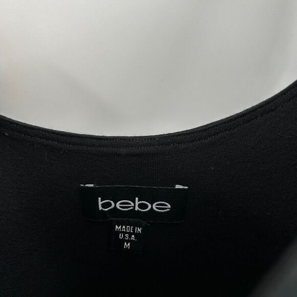 BEBE Black Y2K Babydoll Bandage Wrap Pleated Sleeveless Mini Dress Size Medium - Picture 4 of 5